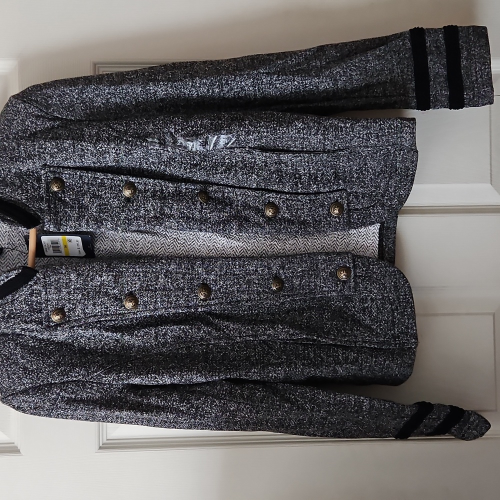 NWT Tommy Hilfiger Classic Open-Front Military Band Jacket Women’s Medium Grey - Picture 4 of 12